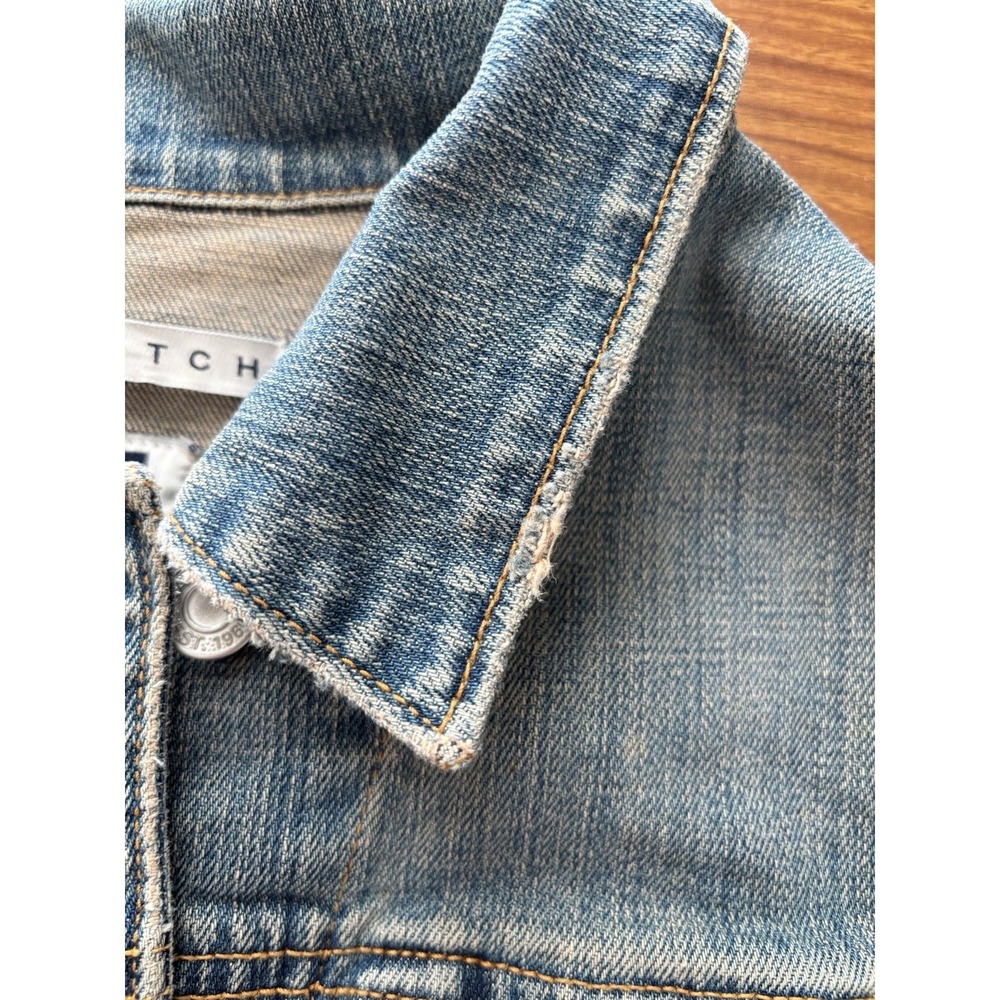 GAP Women's Medium Wash Stretch Long Sleeve Button Up Distressed Jean Jacket - S - Picture 5 of 11